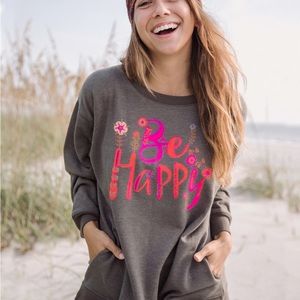 Natural Life brown “Be Happy” pocket sweatshirt large